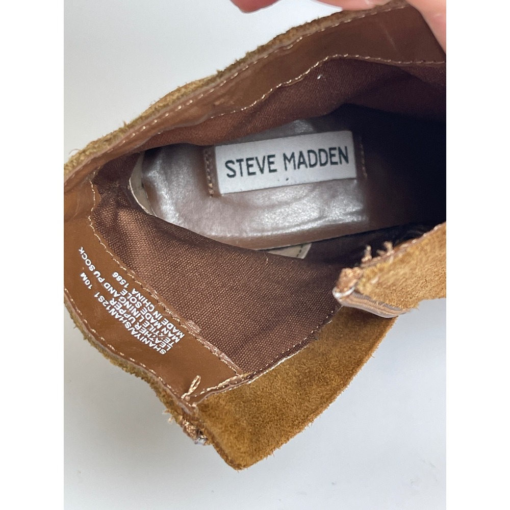 Steve Madden Camel Suede Platform Block Chunky Heel Ankle Boots Size 10 M - Picture 9 of 10